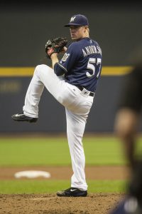 Chase Anderson, starting pitcher on Saturday April 23rd, 2016 at Miller Park in Milwaukee.